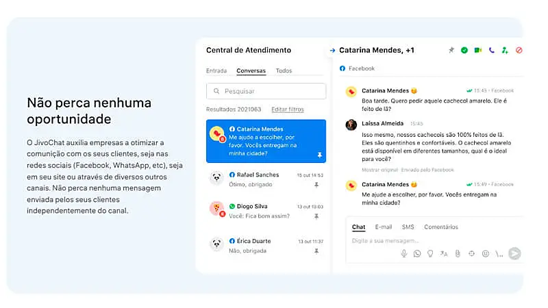 imagem que mostra um operador respondendo mensagem do Facebook através do aplicativo da JivoChat