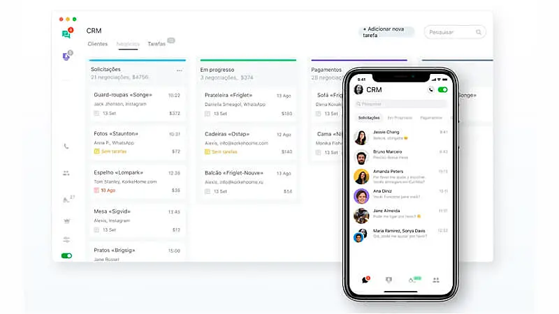 imagem mostrando como funciona a ferramenta de CRM do aplicativo da JivoChat