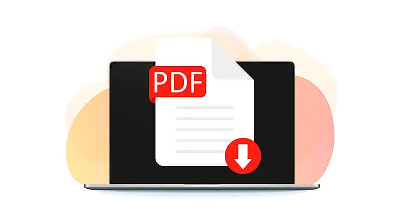 Uma arte de um notebook aberto com um arquivo em PDF aberto
