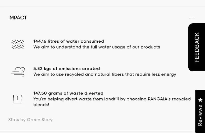 Product production environment impact information