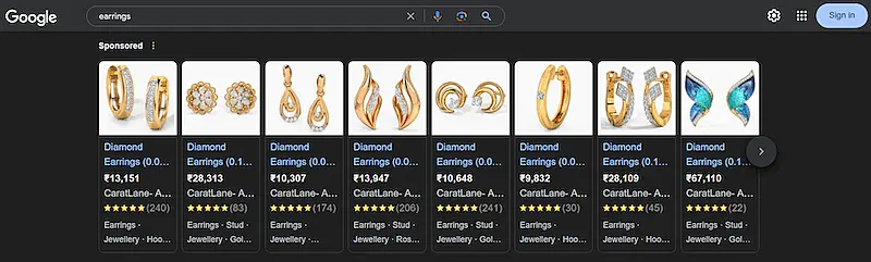 Google ads for earrings