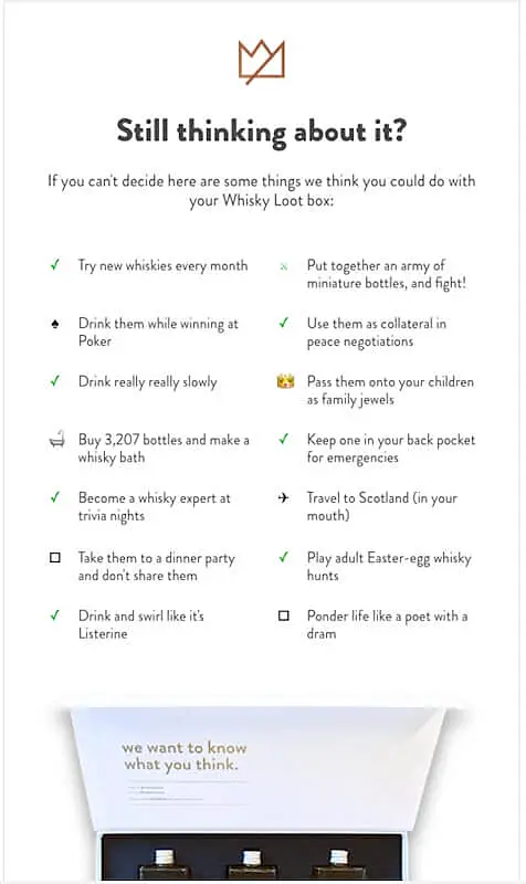 Whiskey Loot's abandoned cart email