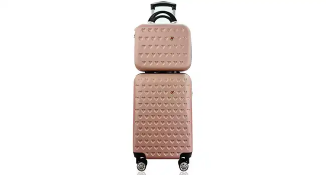 foto do kit mala de bordo com estampa de coração na cor rose gold da marca Gladiador