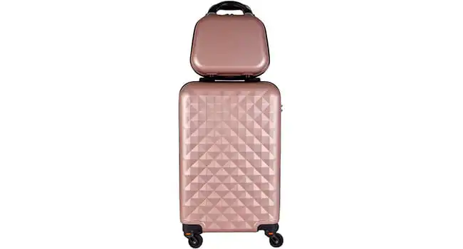 foto do kit mala de bordo com estampa de diamante na cor rose gold da marca Roncalli Cups