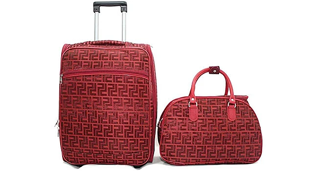 foto do kit com mala de bordo e mala de rodinhas vermelho da URM