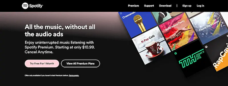 Spotify landing page