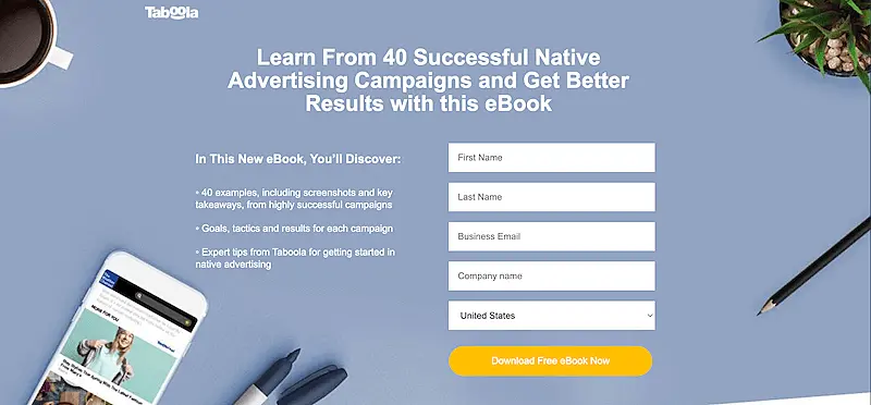 Taboola landing page