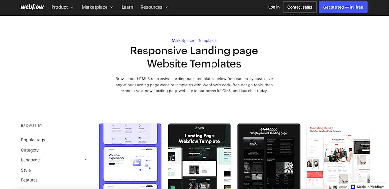 Webflo landing page templates page