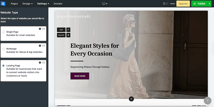 SITE123 website editor