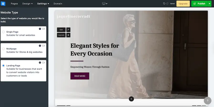 SITE123 website editor