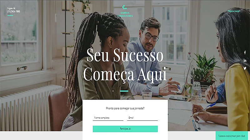 Captura de tela de landing page exemplos da wix