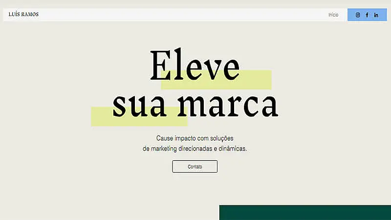Captura de tela de landing page exemplos da wix
