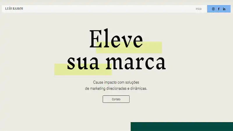 Captura de tela de landing page exemplos da wix