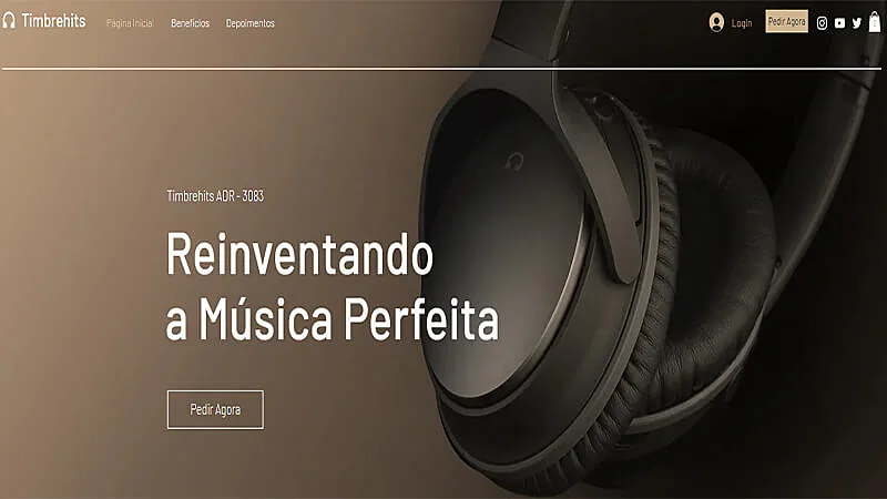 Captura de tela de landing page exemplos da wix
