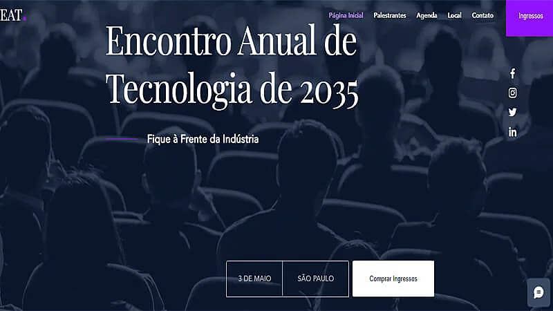 Captura de tela de landing page exemplos da wix