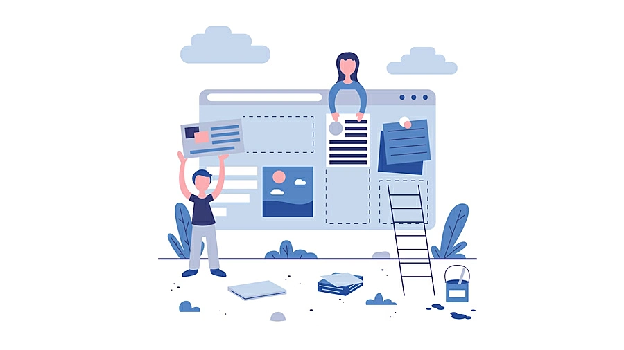 ilustración concepto de la construcción de una landing page