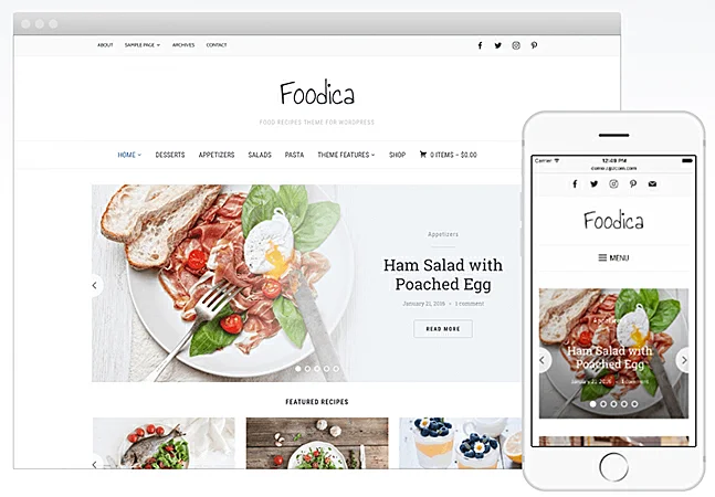 Captura de tela do layout de site Foodica