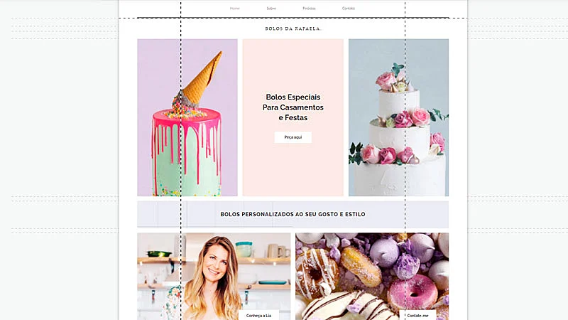 Captura de tela do layout de site bolos de festa no editor Wix