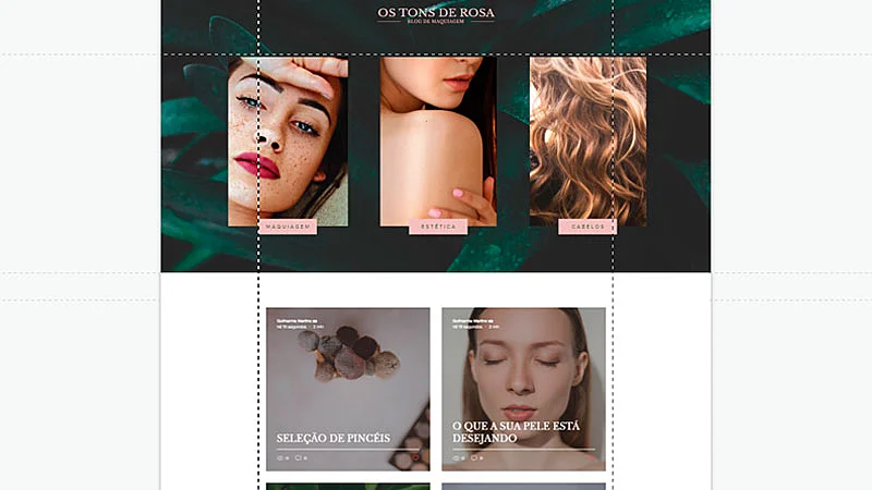 Captura de tela do layout de site blog de beleza no editor Wix