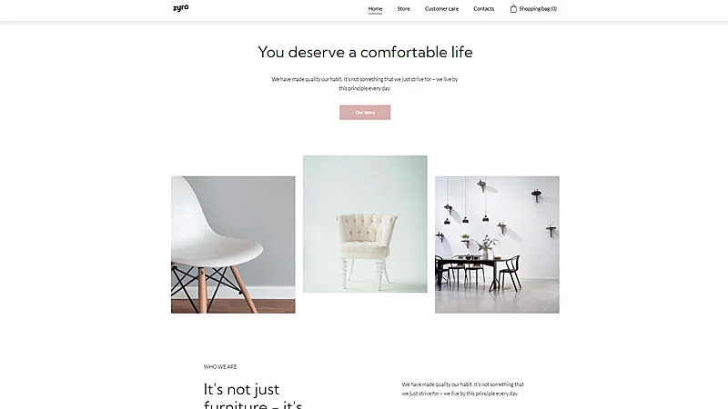 Captura de tela do layout de site FIPS mostrando cadeiras em suas imagens