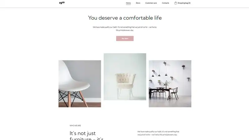 Captura de tela do layout de site FIPS mostrando cadeiras em suas imagens