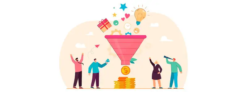 1 equipe de vendas e marketing vendo leads qualificados descendo no funil de vendas