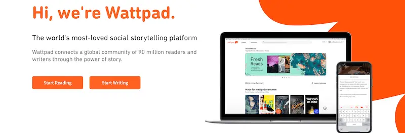 Homepage del sitio web de Wattpad