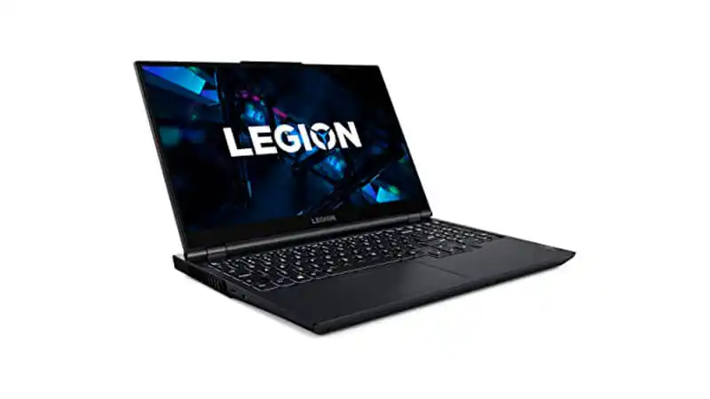 imagem de um notebook Lenovo Legion 5i na cor preta com teclado retro iluminado na cor branca