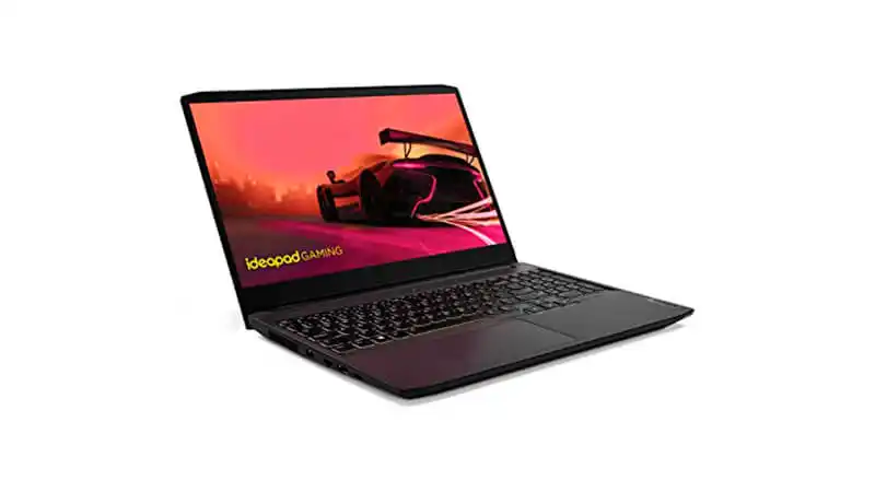 imagem de um notebook Lenovo Gaming 3 na cor preta com teclado retro iluminado na cor branca