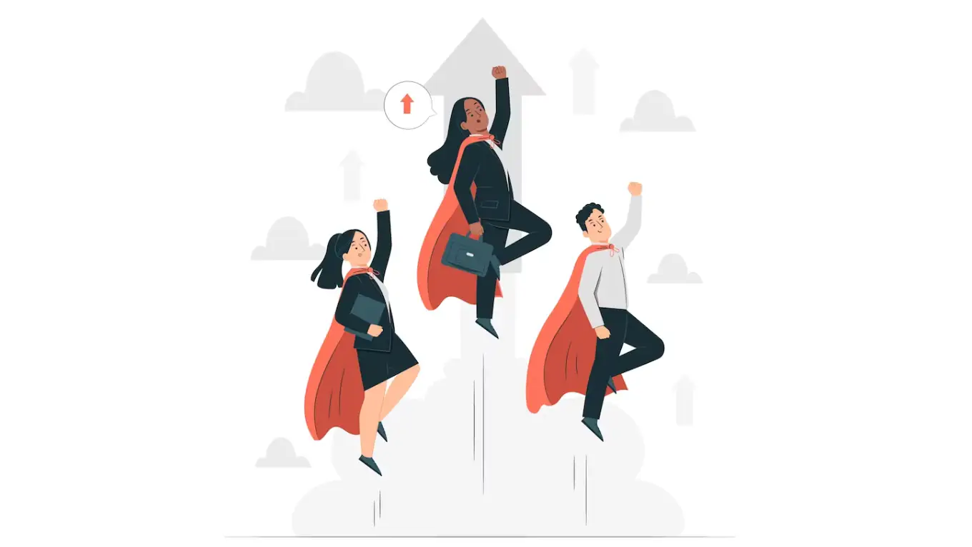 Liderazgo Ilustración de un líder animando a los demás, como superhéroes