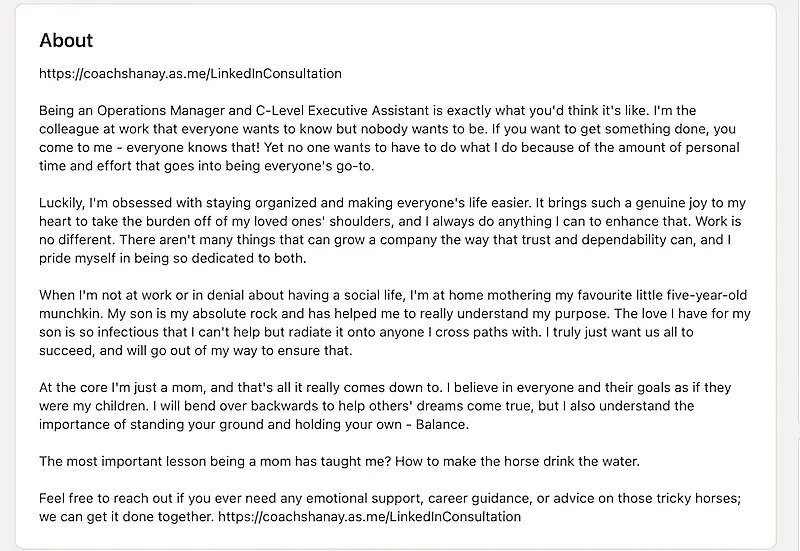 Shanay Smith LinkedIn summary