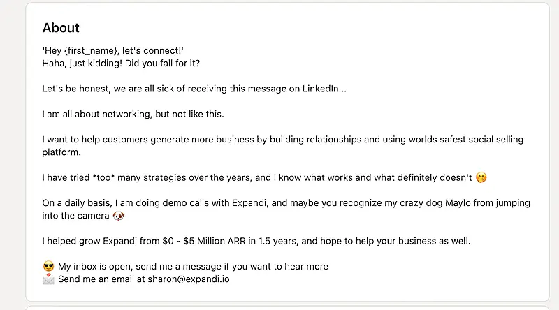 Sharon LinkedIn summary