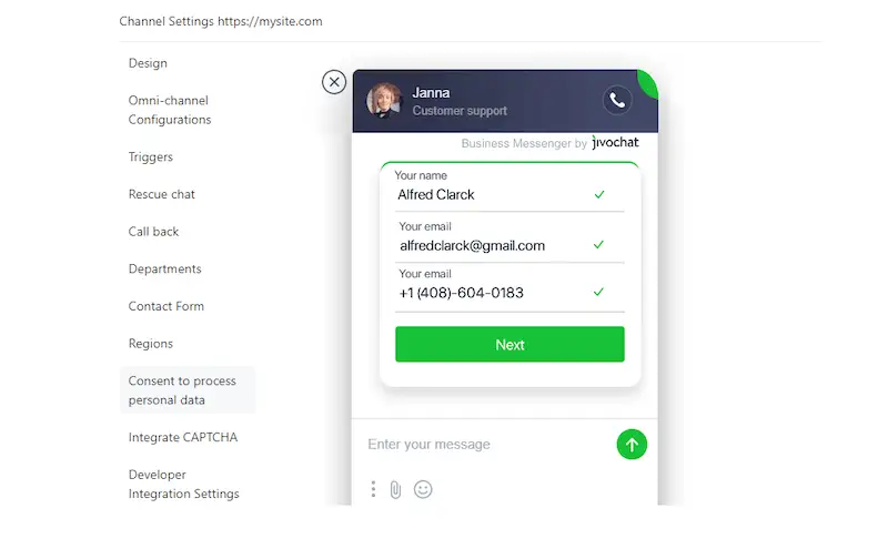 Live chat screen