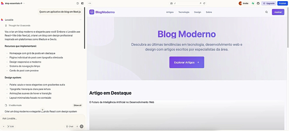 Captura de tela do Lovable IA