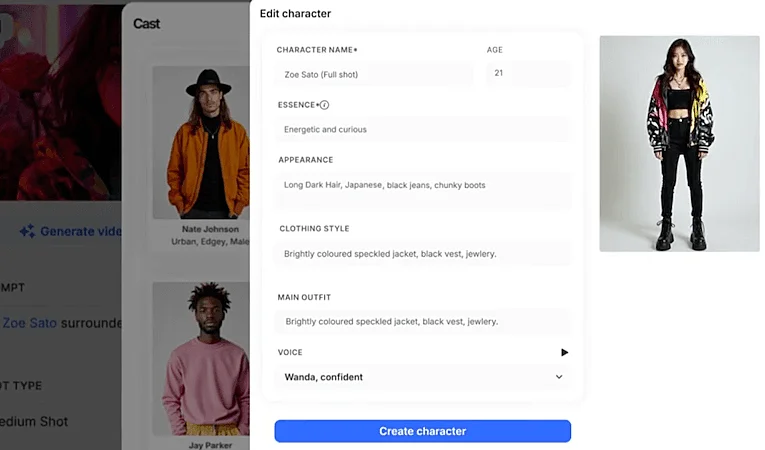 Edit character menu