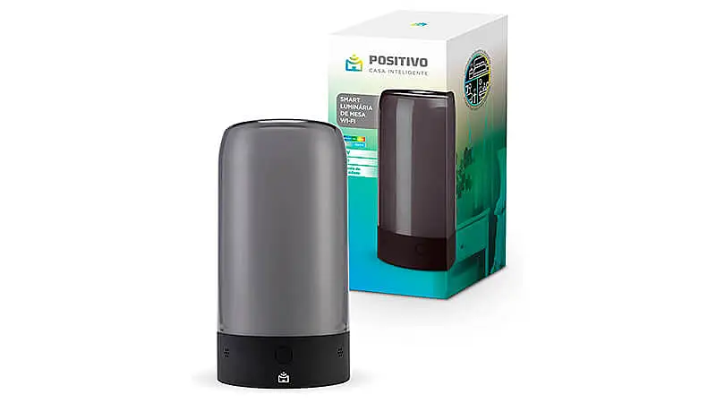 imagem de uma luminária de mesa inteligente da Positivo na cor cinza