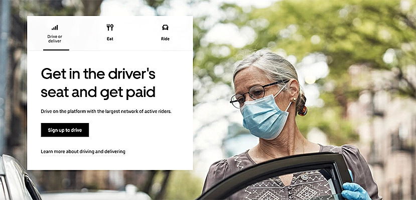 Uber's "get in the driver's seat and get paid" sign up screen