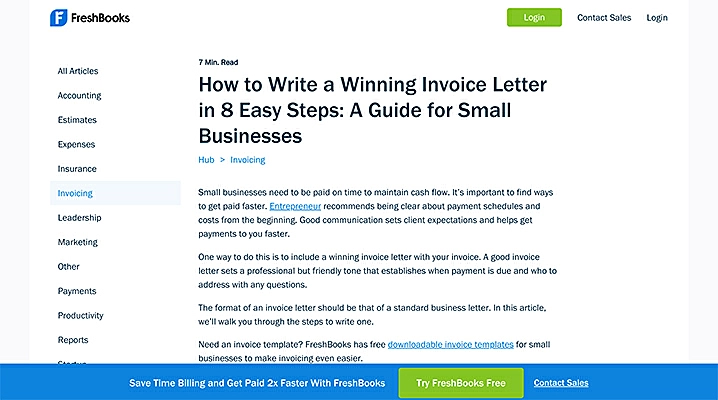 FreshBooks article on How to write a winning invoice letter