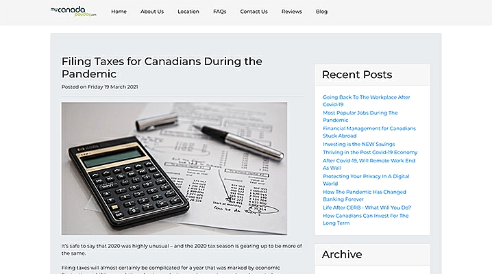 MyCanada article on Filing Taxes for Canadians During the Pandemic