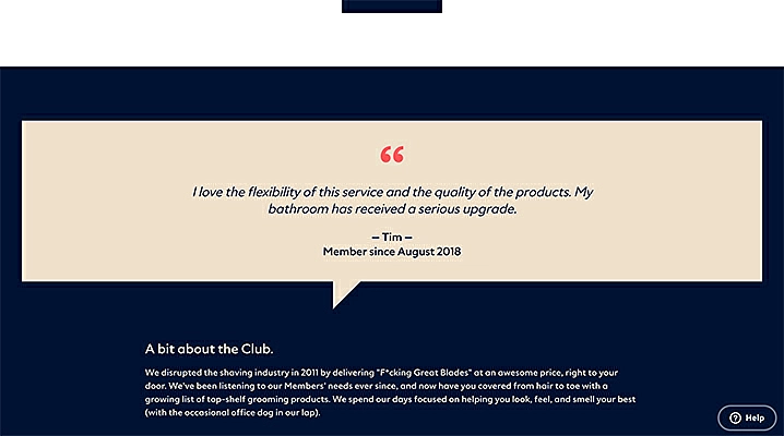 Quote by Tim on the Dollar Shave Club