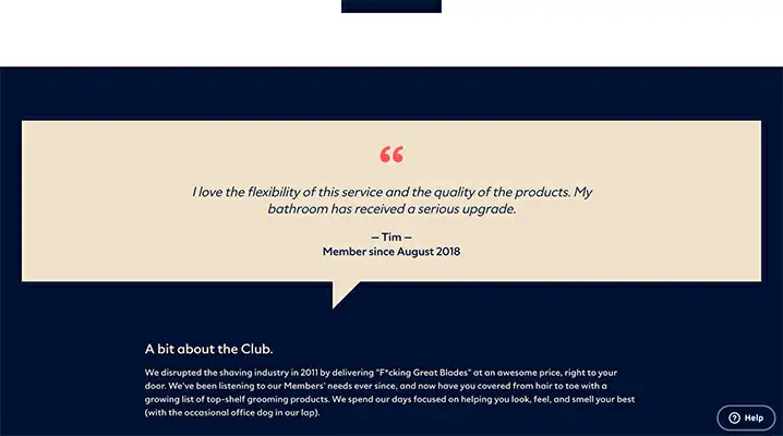 Dollar Shave Club Quote by Tim on the Dollar Shave Club