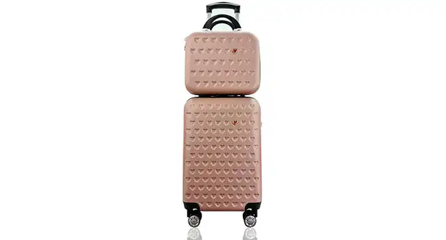foto do kit de malas de viagem com estampa de coração na cor rose gold Gladiador C1