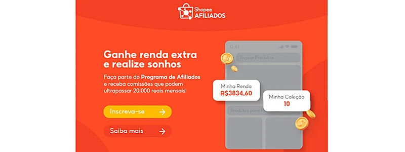 banner da área de marketing de afiliados no site da shopee