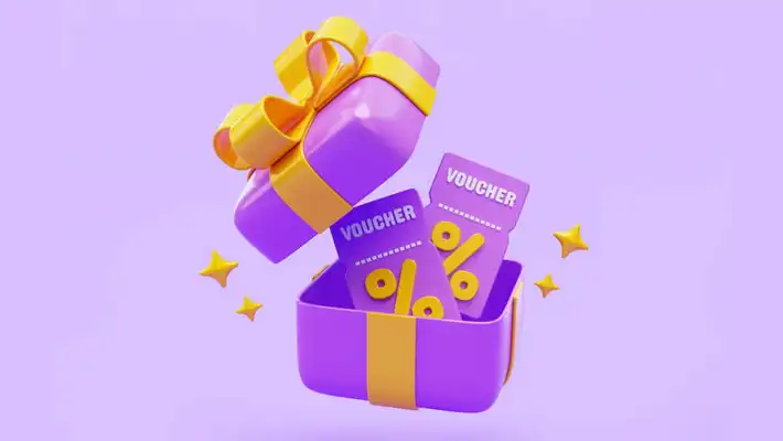 ilustración 3d de un regalo con cupones de descuento