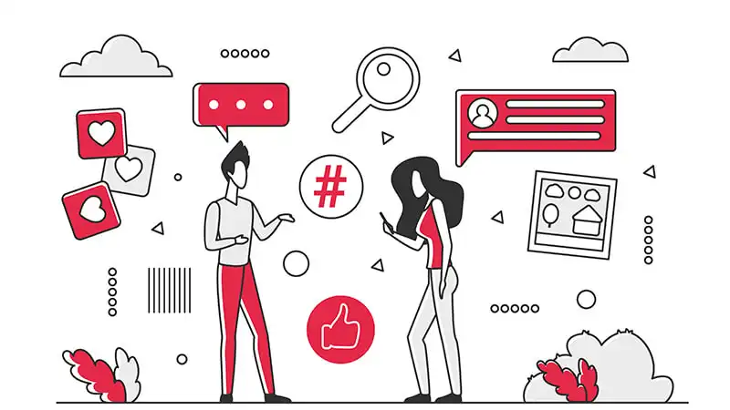 Media Kit Ilustração de duas mão segurando celulares e pessoas no centro