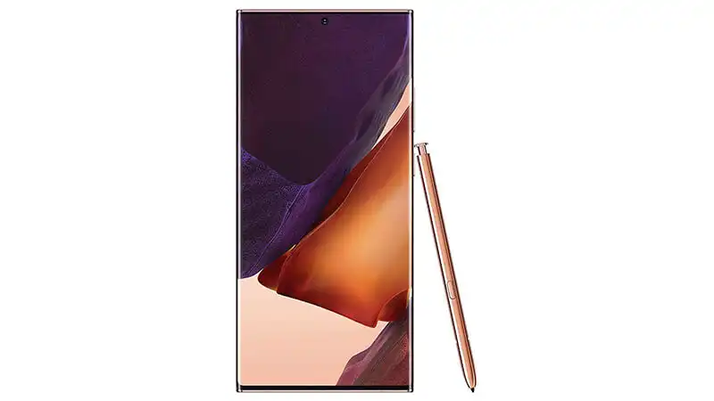 imagem de um celular Samsung Galaxy Note 20 Ultra ao lado de uma S-pen