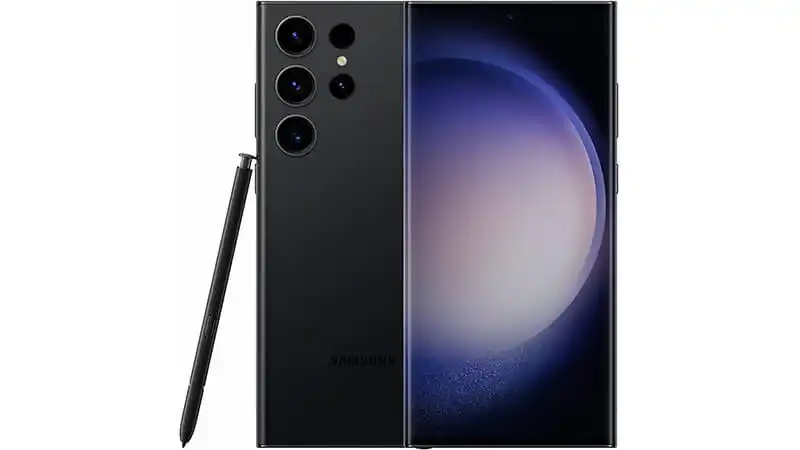 imagem que mostra a parte de frente e de trás de um Samsung Galaxy S23 Ultra