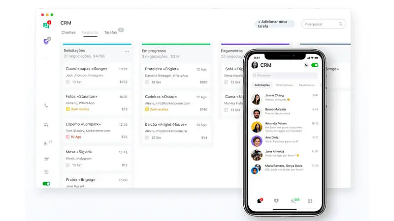 captura de tela que mostra a interface do CRM da Jivo