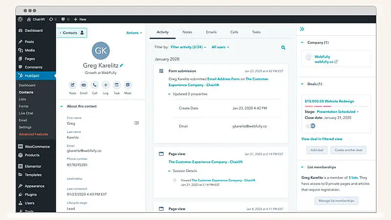 captura de tela do CRM da HubSpot