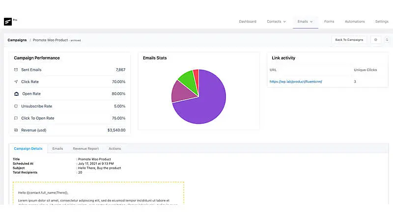 captura de tela do Fluent CRM
